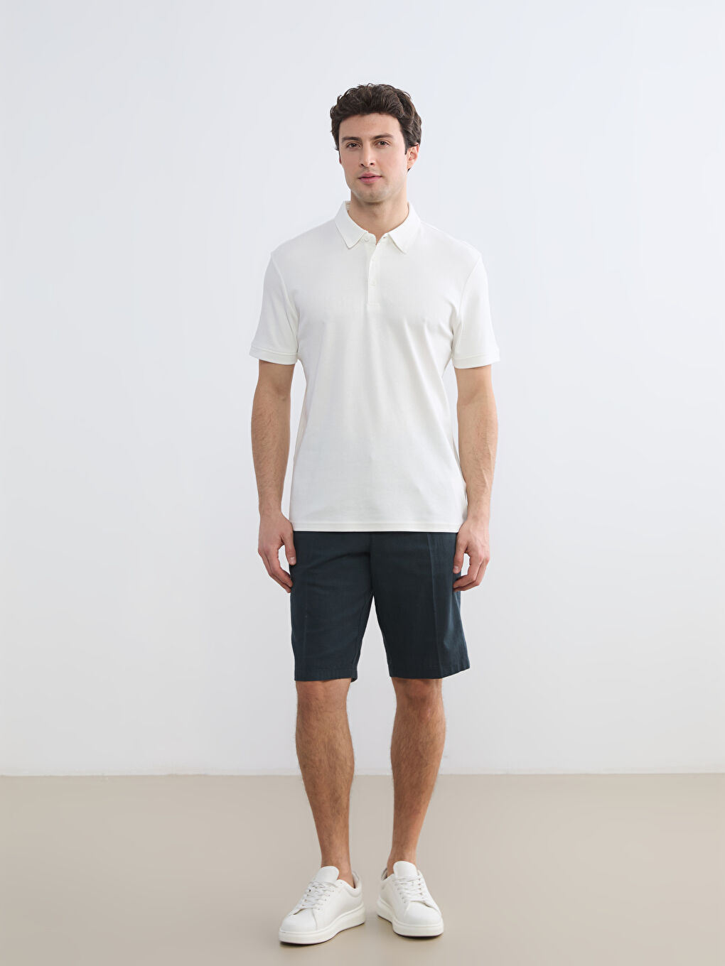 Ekru Polo Yaka Erkek Tişört-1