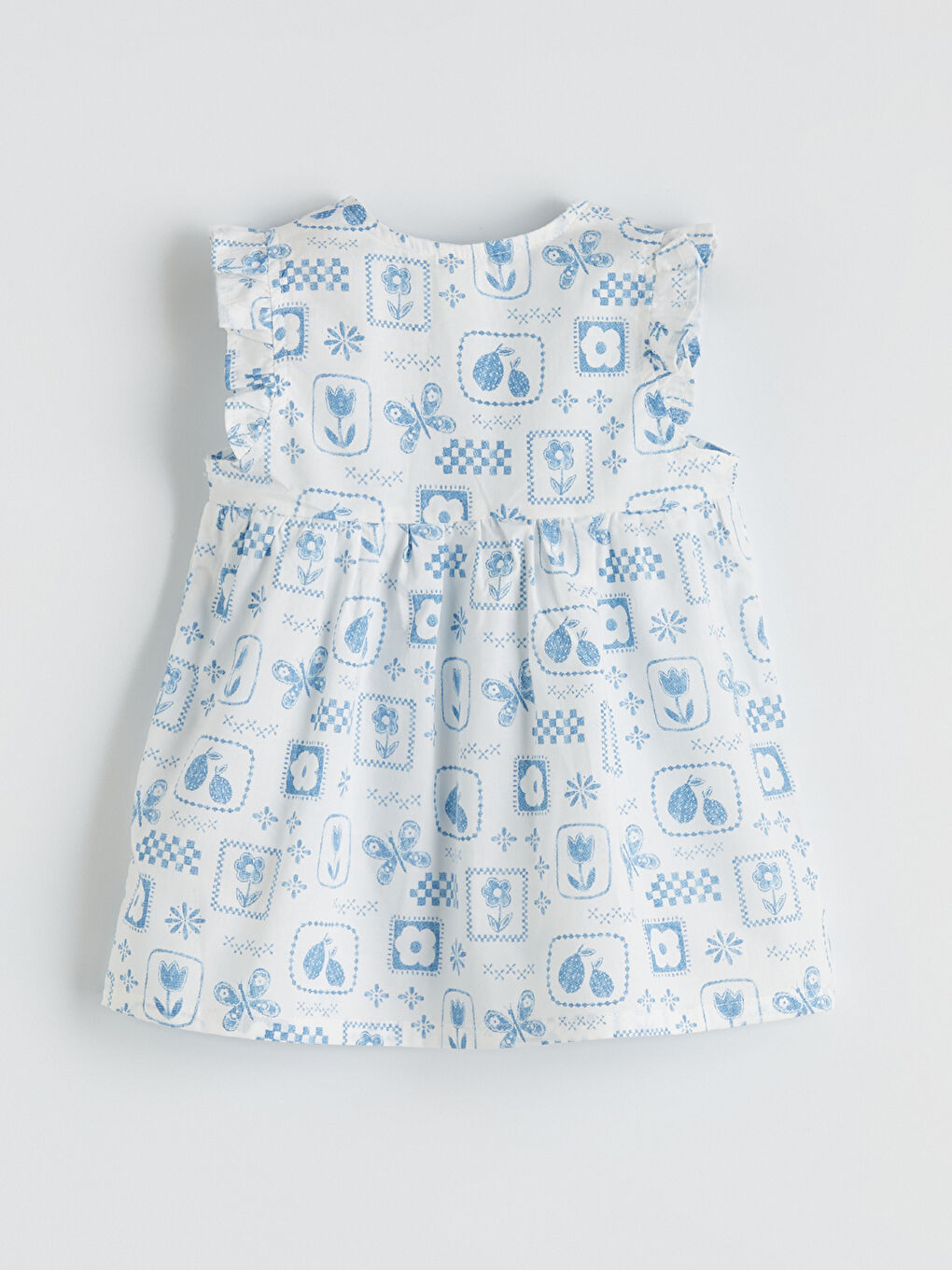 Ekru Desenli Kız Bebek Poplin Elbise-2