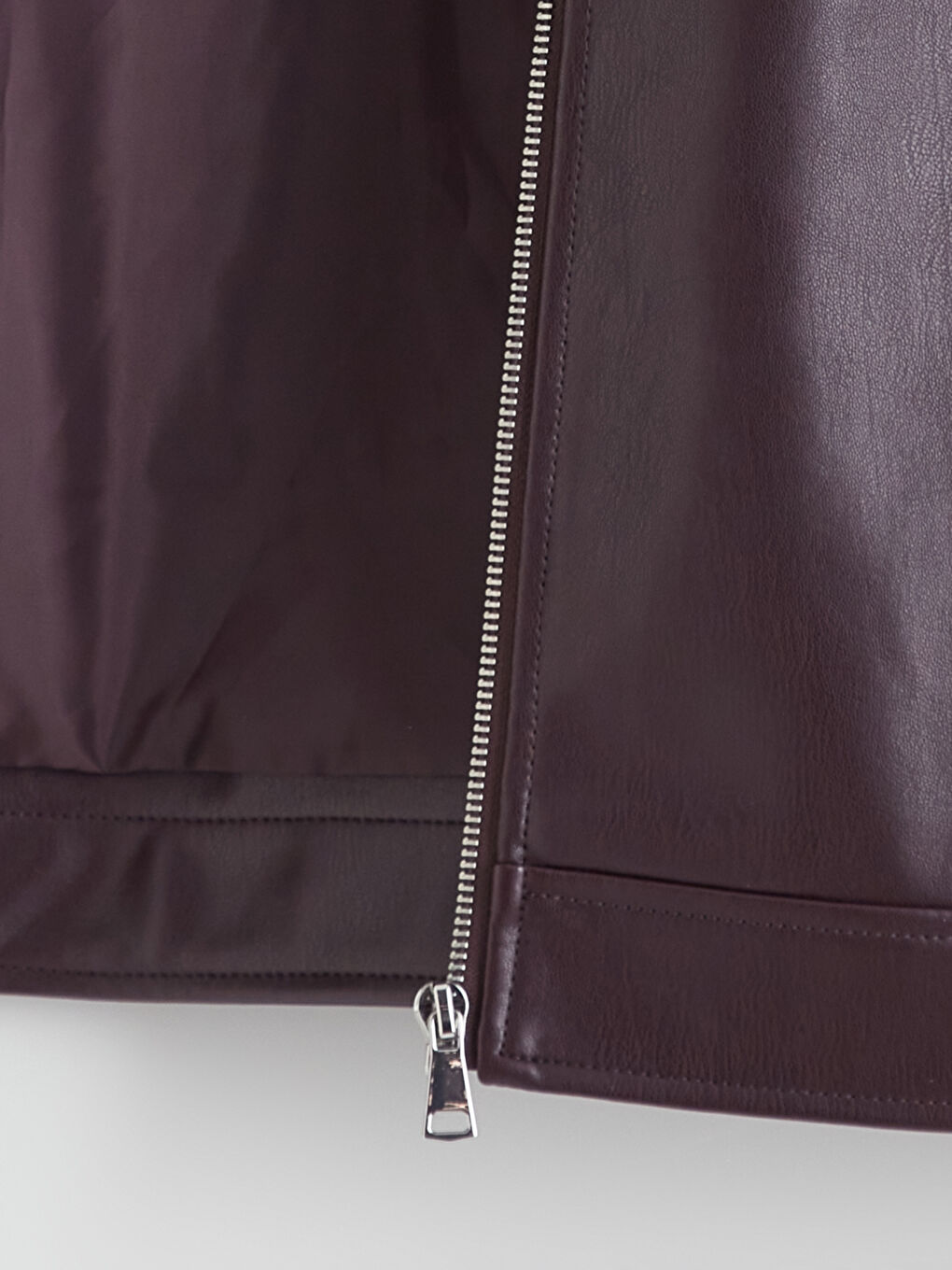 Bordo Gömlek Yaka Oversize Kadın Deri Görünümlü Ceket-6