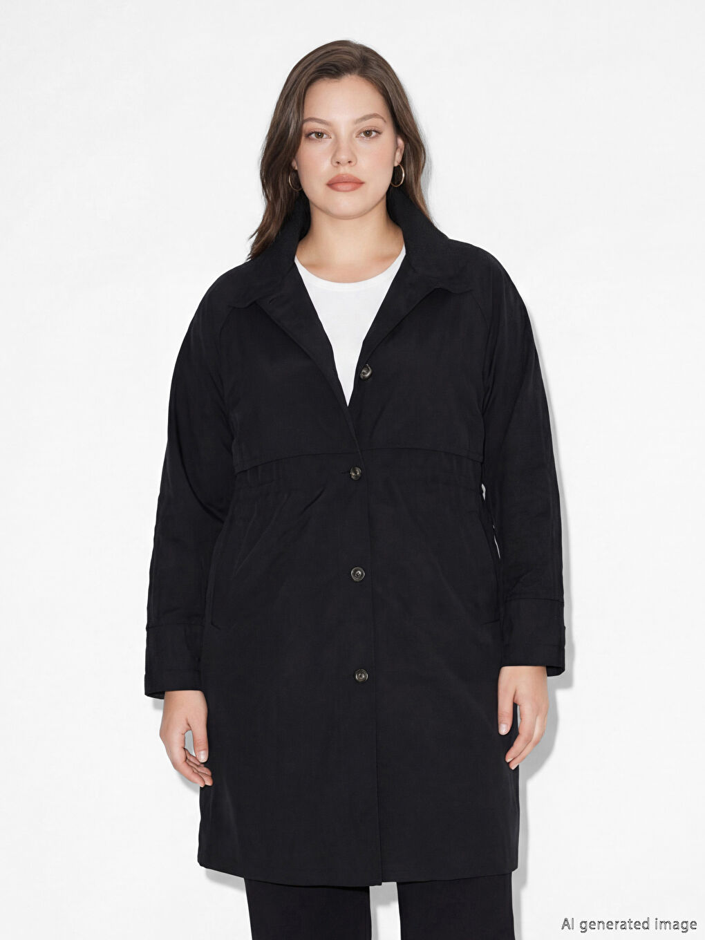 Siyah Gömlek Yaka Kadın Yağmurluk-1