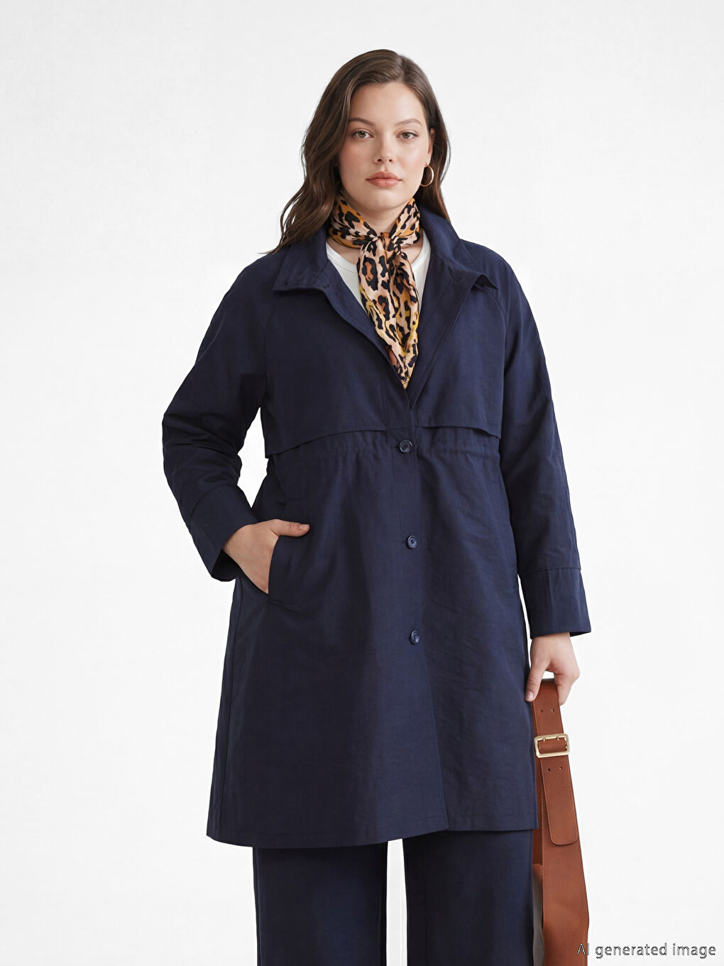Lacivert Gömlek Yaka Kadın Yağmurluk-1