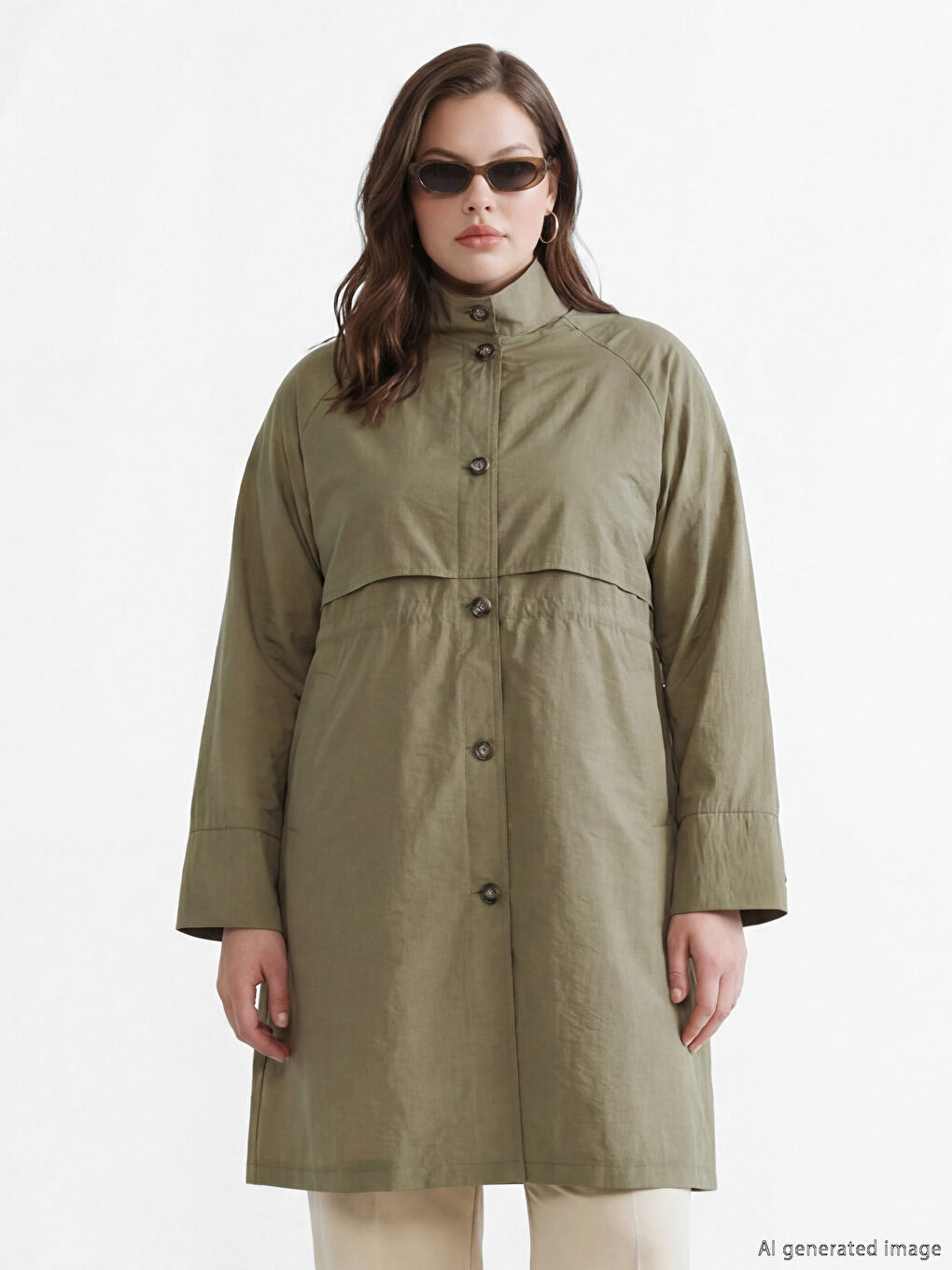 Haki Gömlek Yaka Kadın Yağmurluk-1