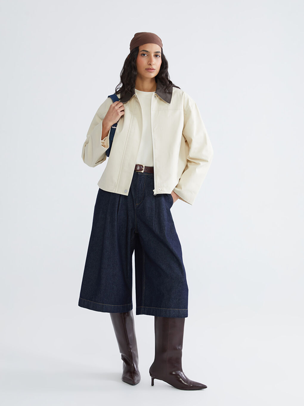 Bej Gömlek Yaka Oversize Kadın Ceket-1