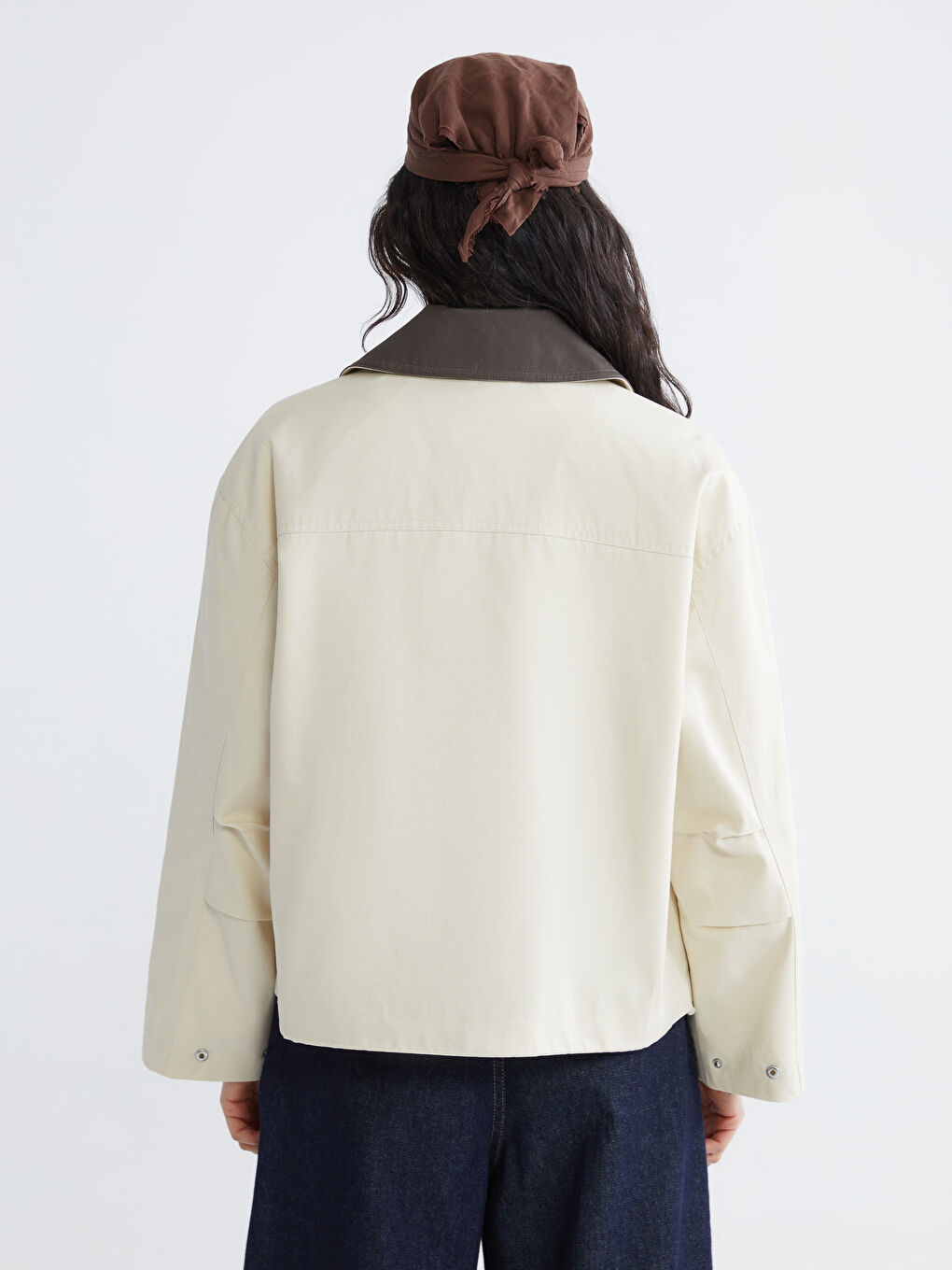 Bej Gömlek Yaka Oversize Kadın Ceket-3