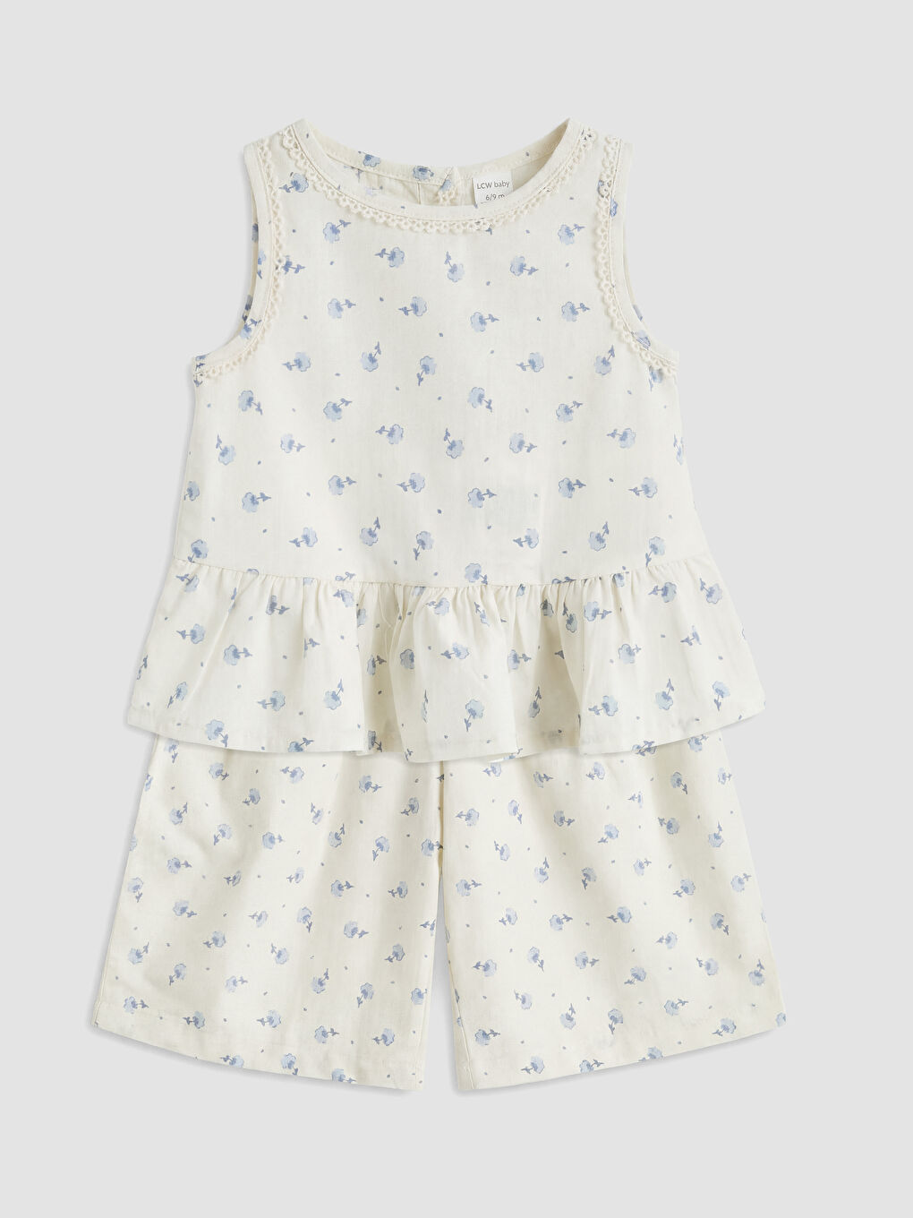 Bej Çiçekli Kız Bebek Bluz ve Pantolon