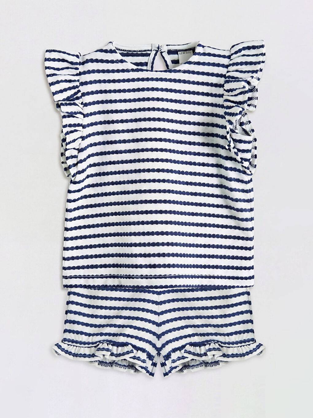 Mor Çizgili Kız Bebek Şortlu Takım