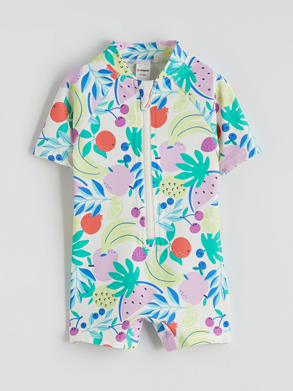 Beyaz Desenli Kısa Kollu Kız Çocuk Mayo