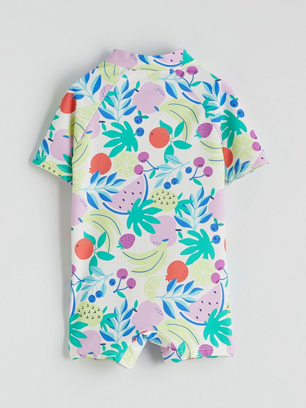 Beyaz Desenli Kısa Kollu Kız Çocuk Mayo-2