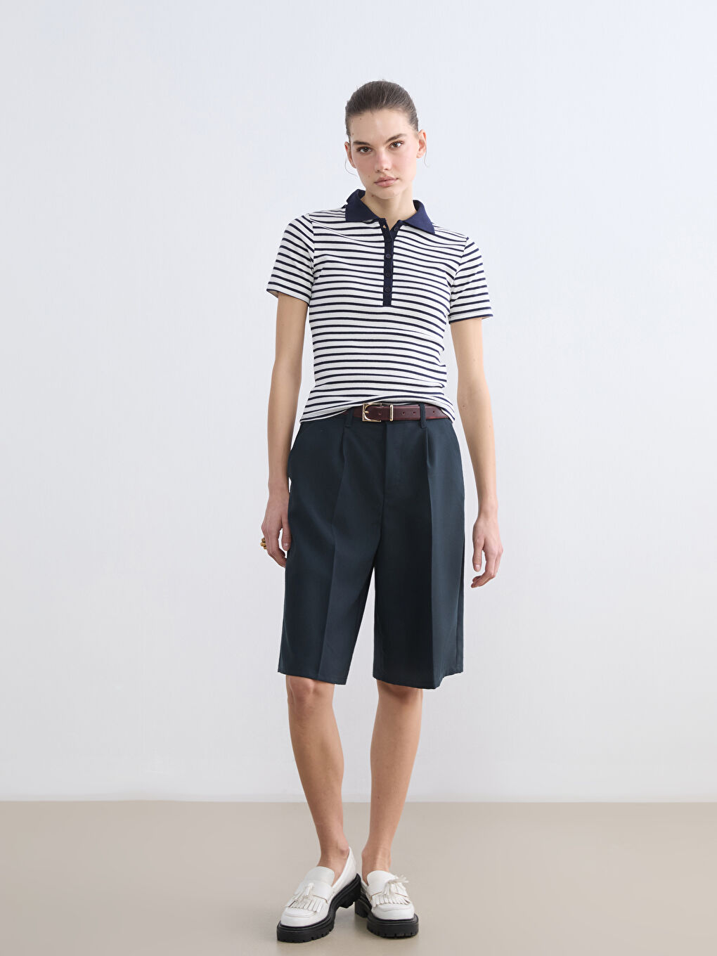 Striped Polo Shirt for Women-1