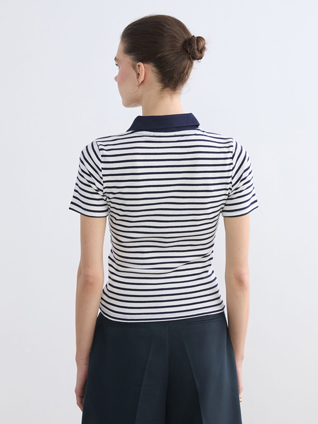 Striped Polo Shirt for Women-3