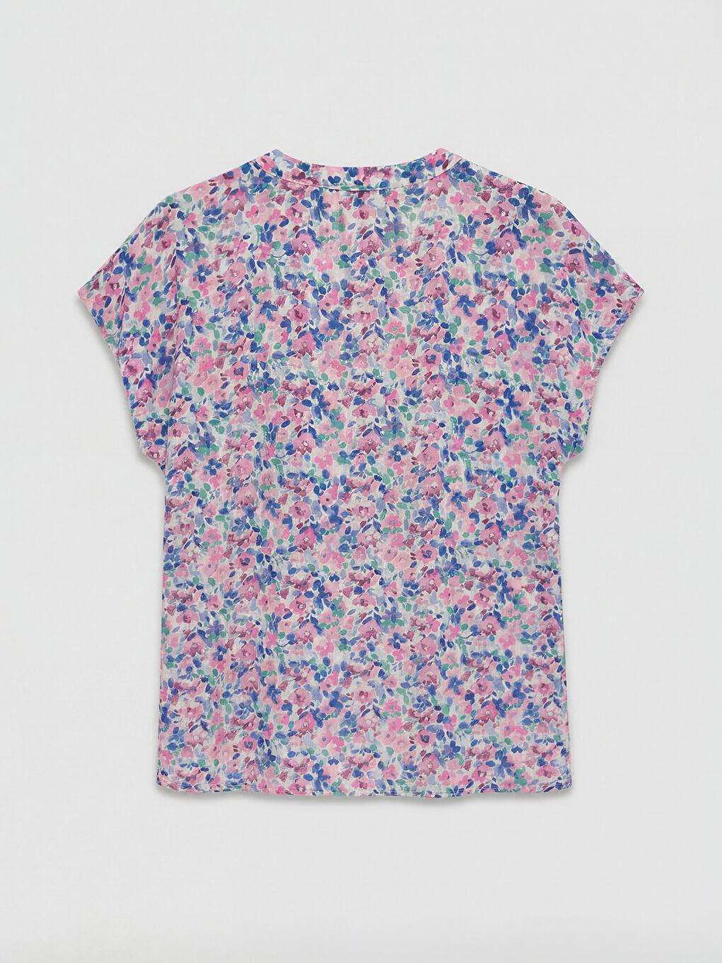 بلوزة نسائية بأكمام قصيرة مزهرة بياقة مربوطة-1