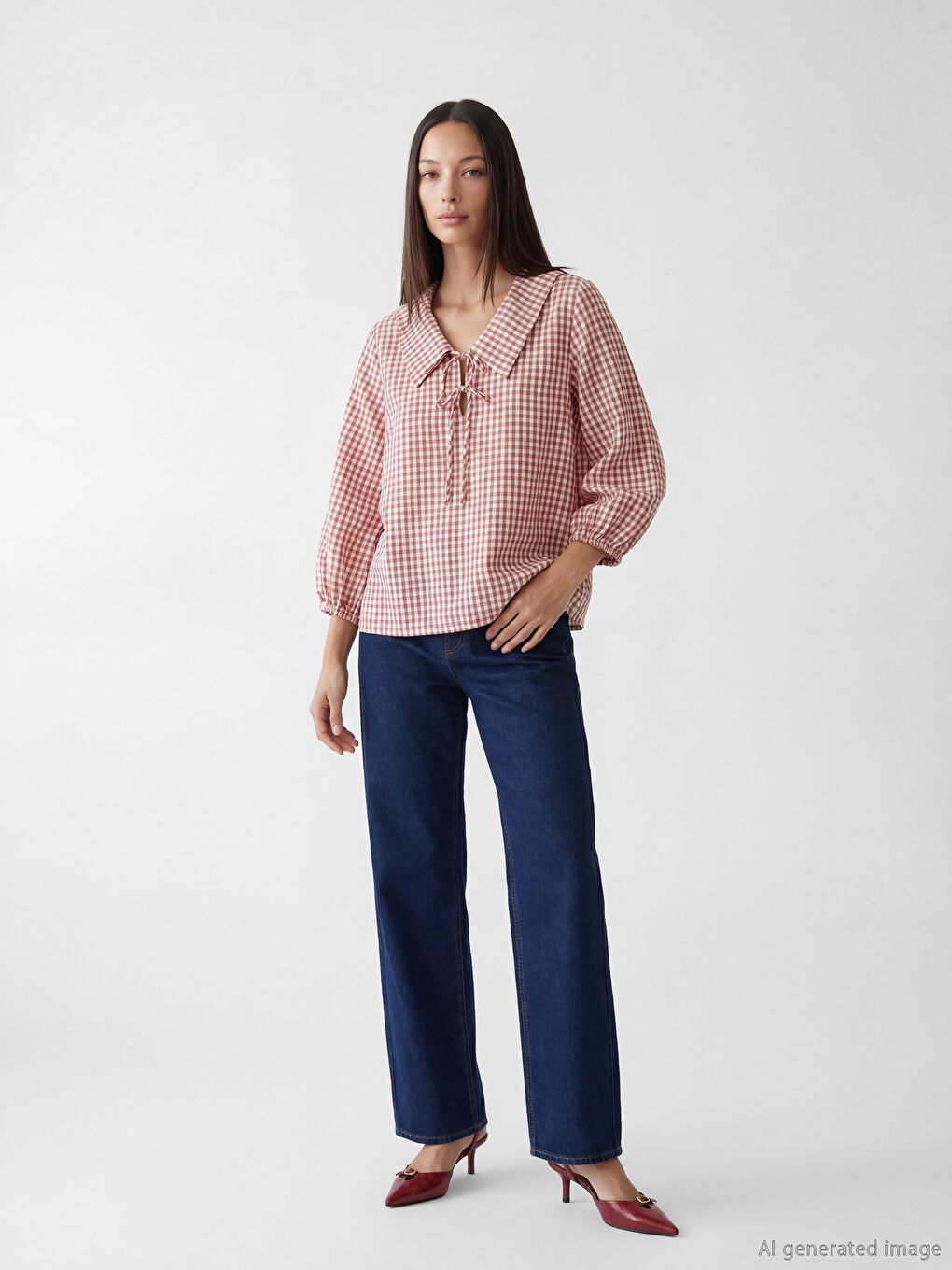 Bebe Yaka Ekose Bluz-1