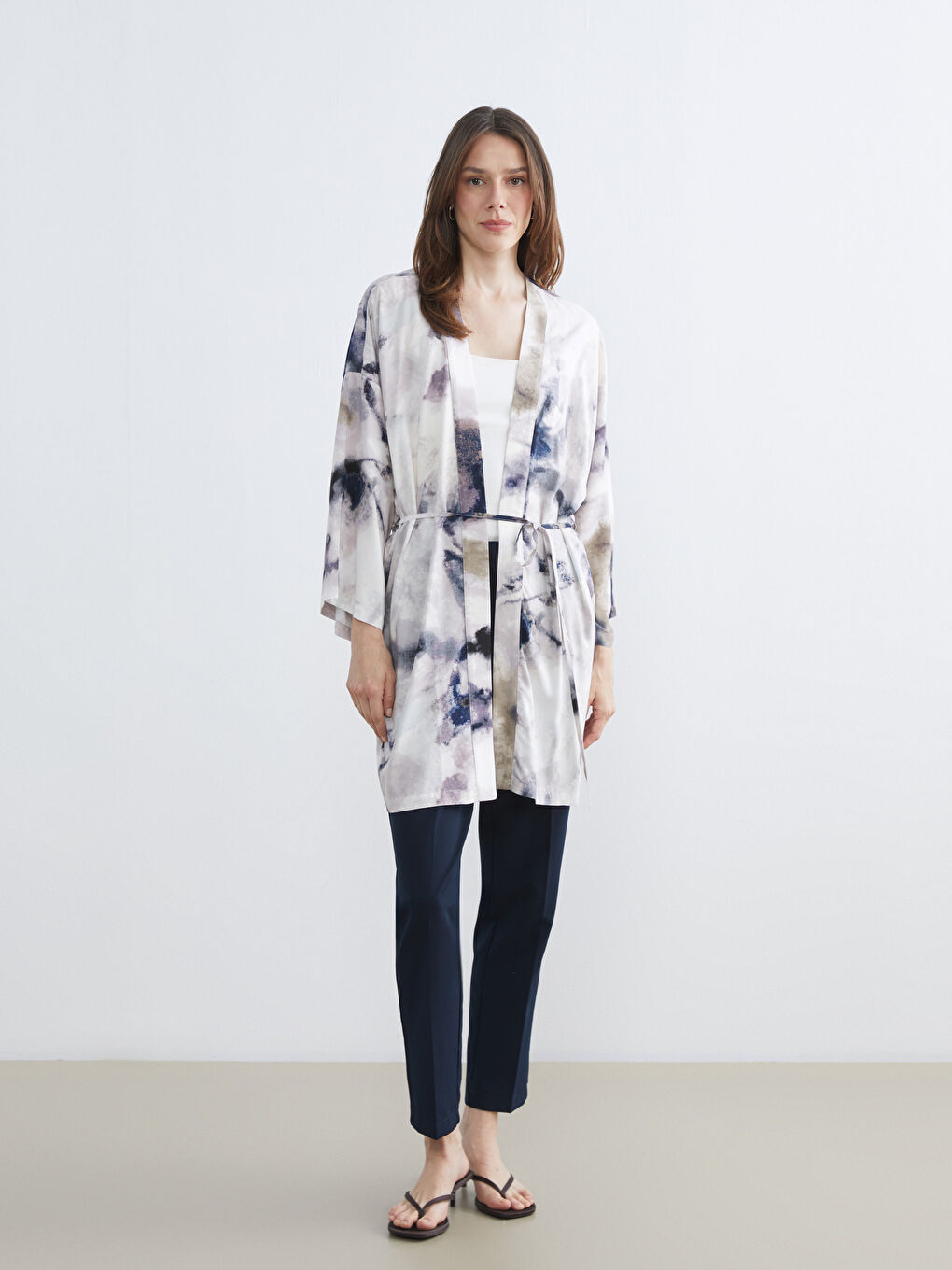 Shawl Collar Patterned Sash Women's Oversize Kimono-1