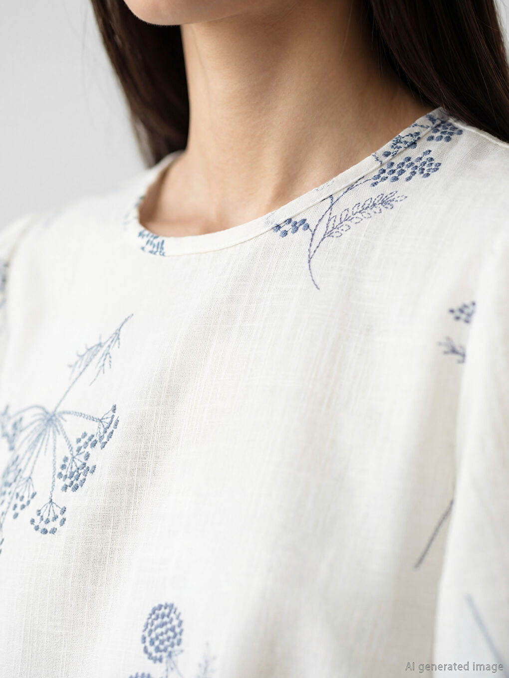 Crew Neck 3/4 Sleeved Patterned Women's Blouse-2