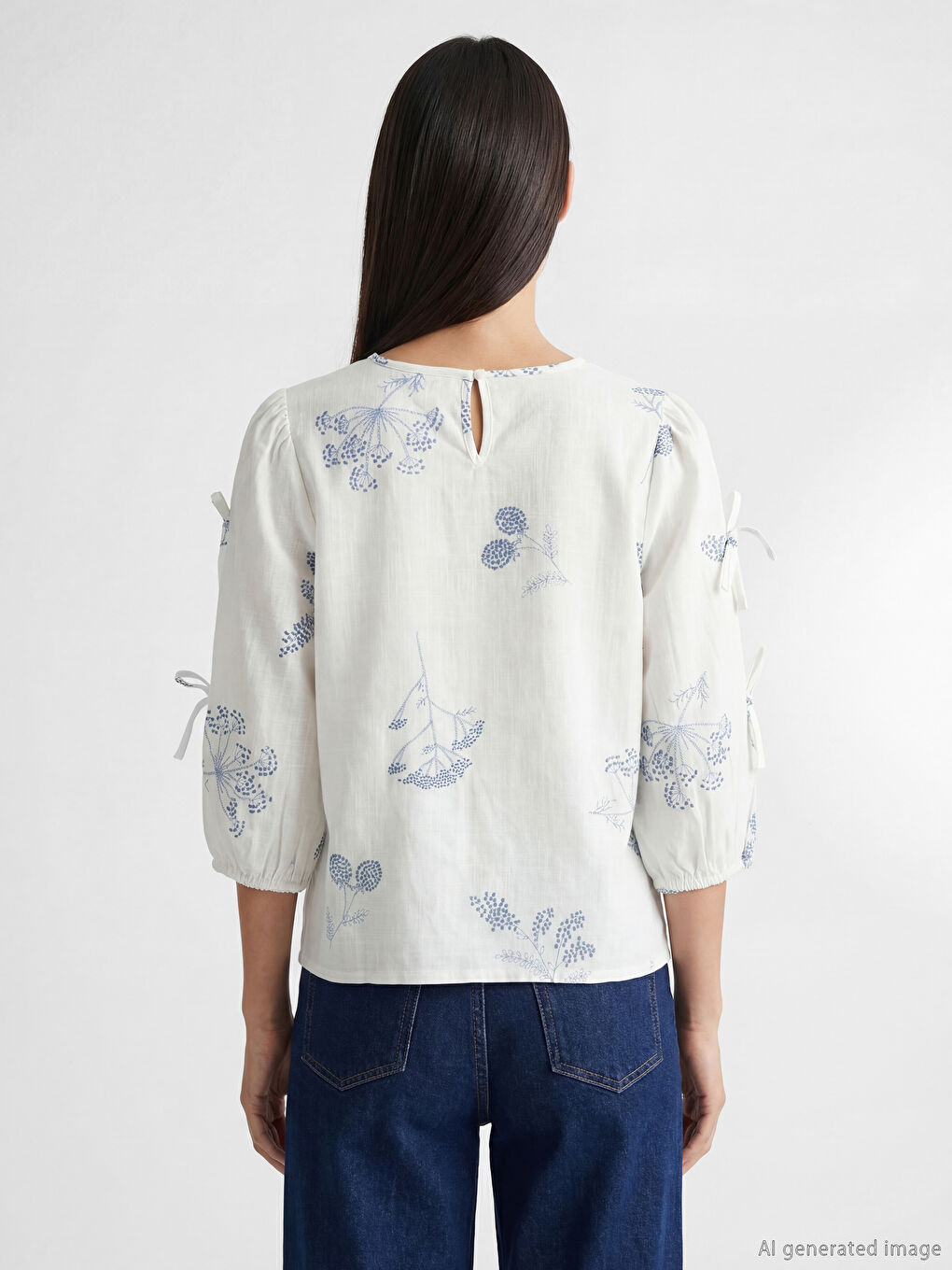 Crew Neck 3/4 Sleeved Patterned Women's Blouse-3