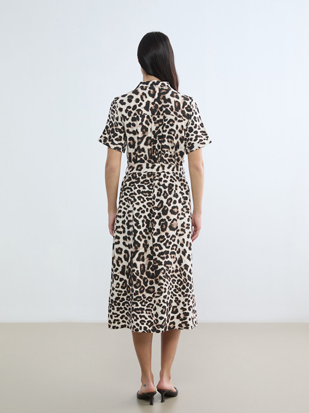 Leopard Print Women's Shirt Dress with Sash-3