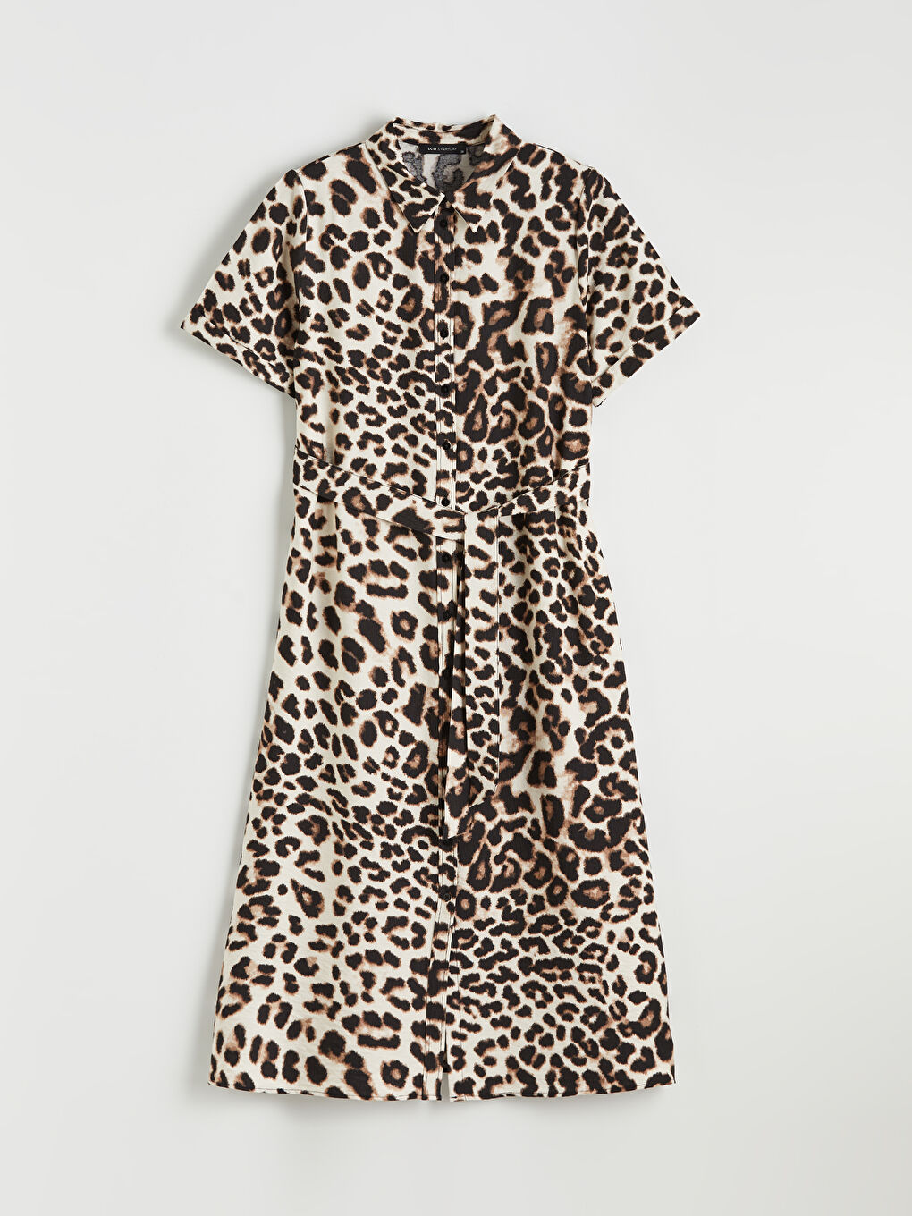 Leopard Print Women's Shirt Dress with Sash-4