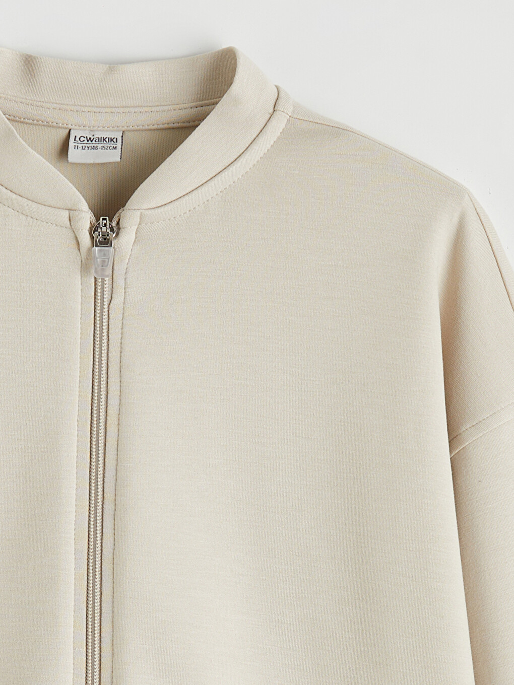 Gri Dik Yaka Şeritli Kız Çocuk Fermuarlı Sweatshirt-2