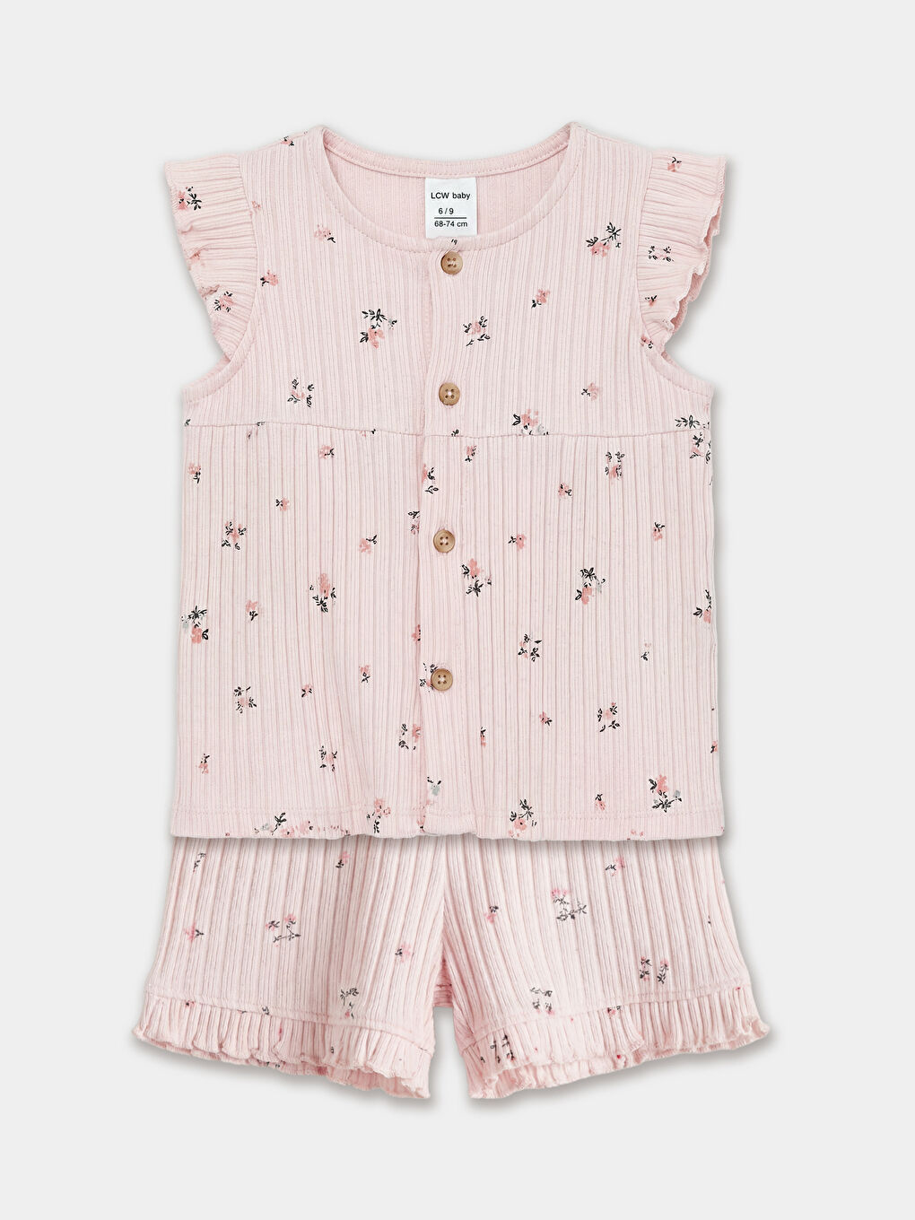 Bisiklet Yaka Fırfırlı Çiçek Desenli Kız Bebek Takım