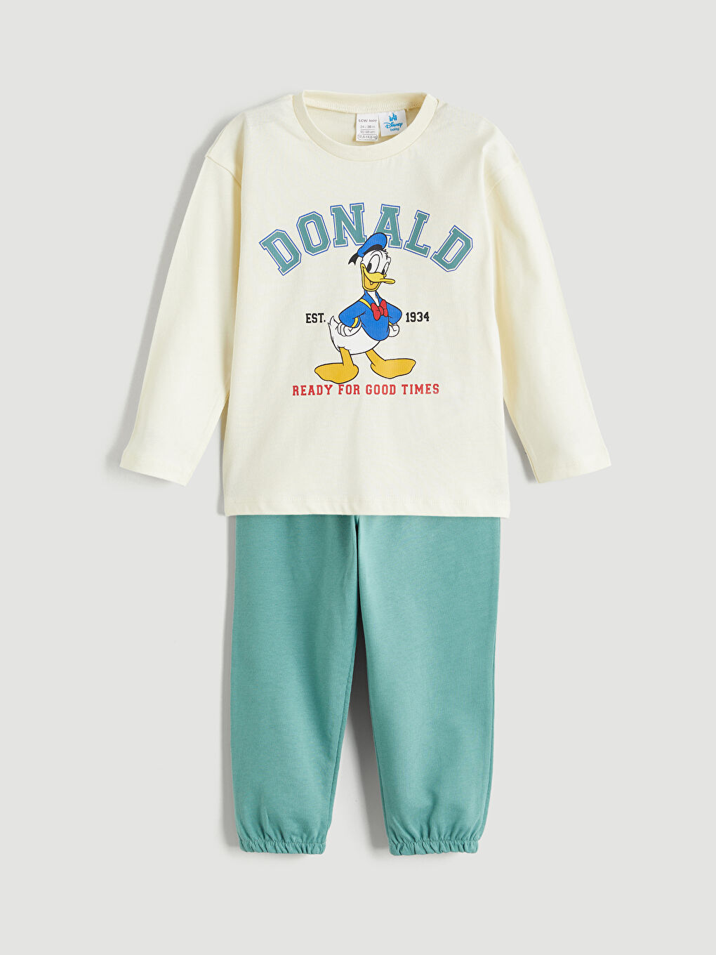 Bej Donald Duck Baskılı Erkek Bebek Tişört ve Pantolon