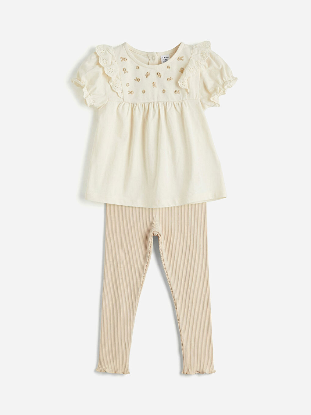Ekru Kız Bebek Fırfırlı Bluz ve Tayt