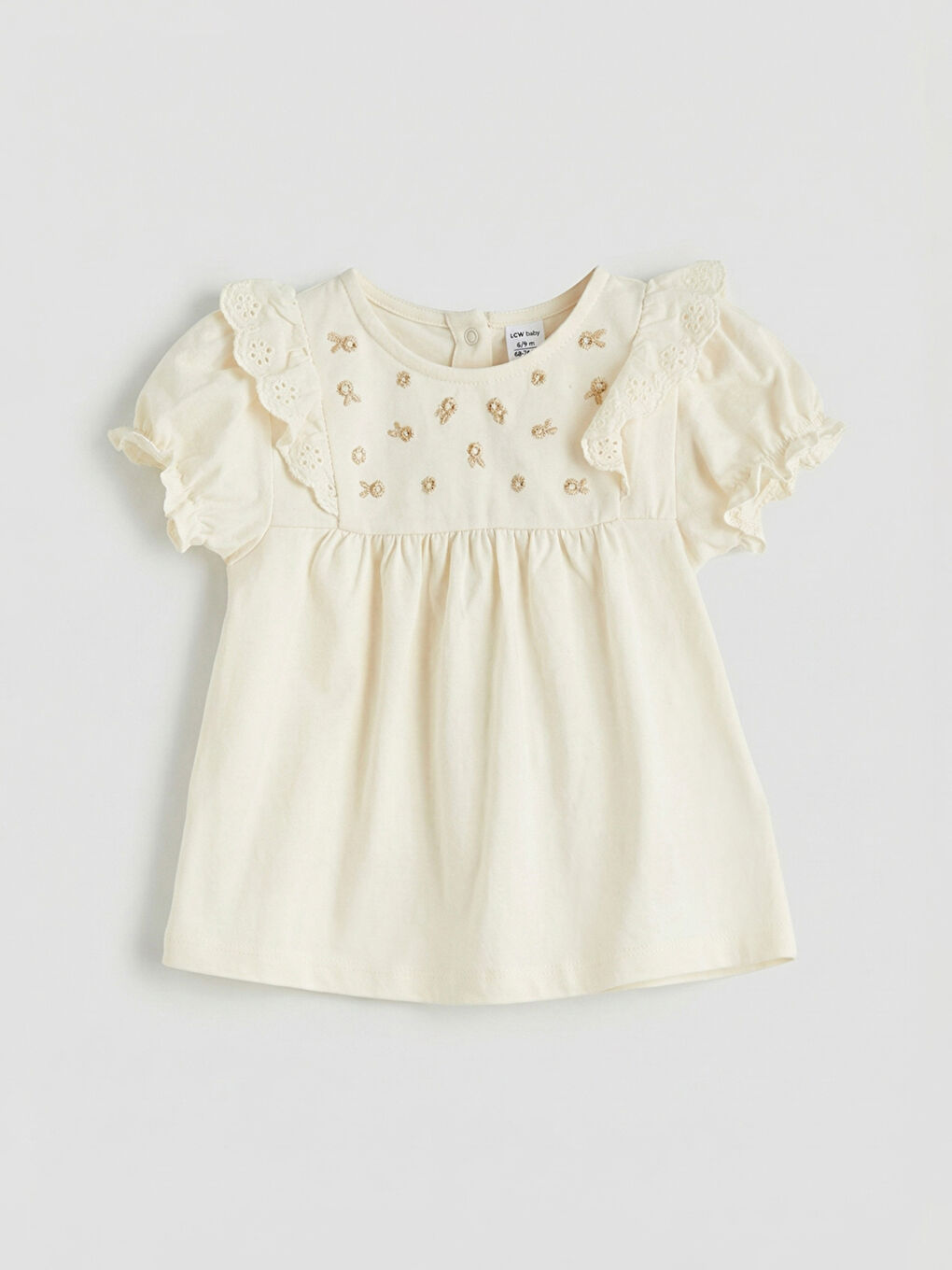 Ekru Kız Bebek Fırfırlı Bluz ve Tayt-1