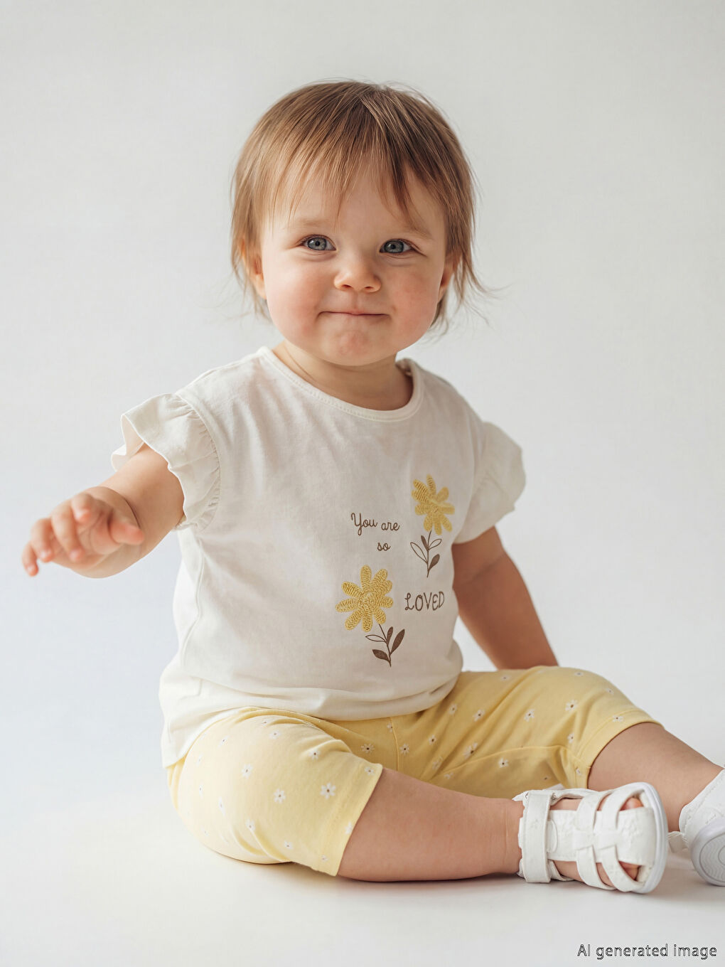 Çiçek Nakışlı Kız Bebek Tişört ve Kısa Tayt