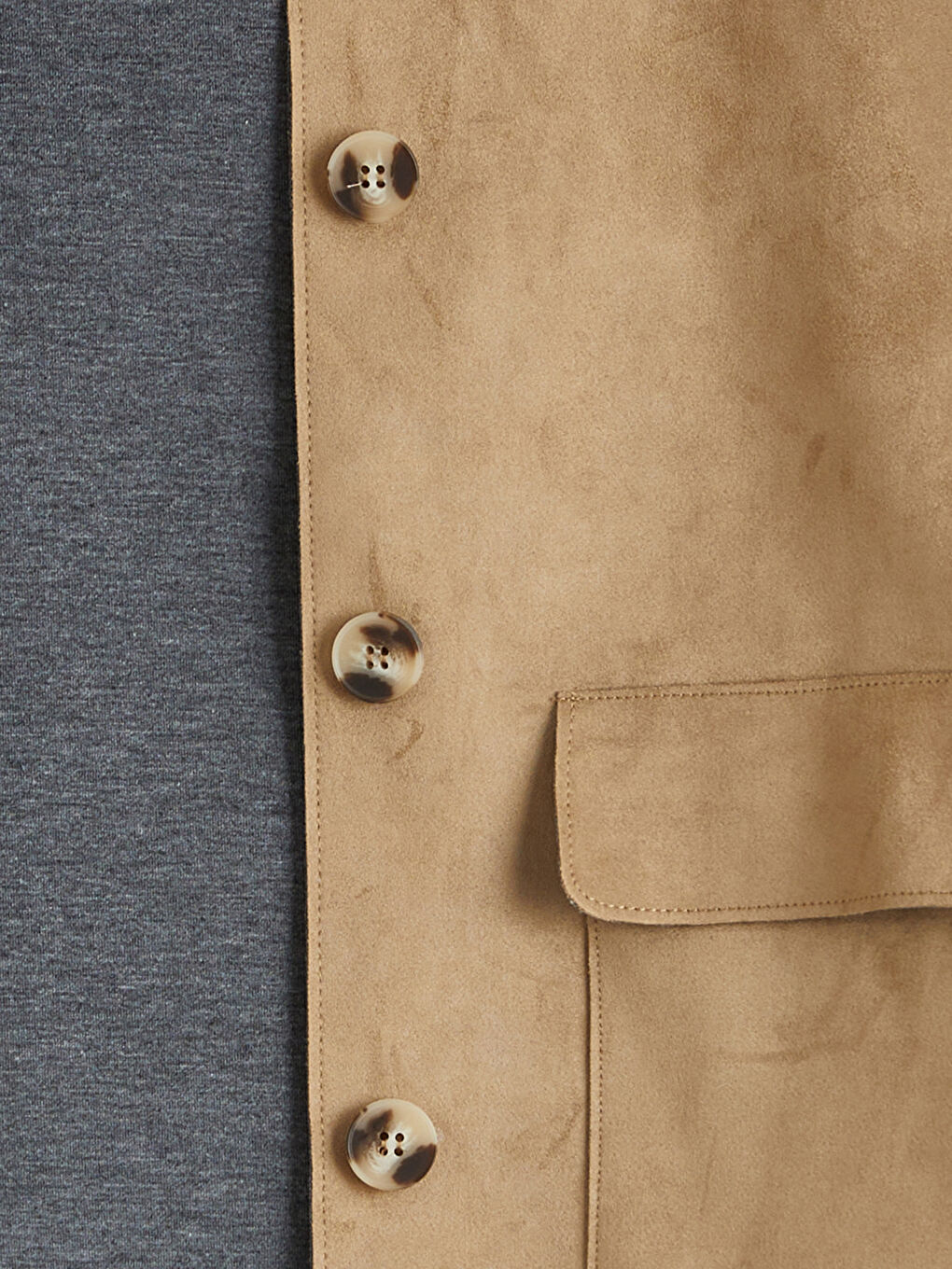 Bej Gömlek Yaka Kadın Süet Görünümlü Ceket-6