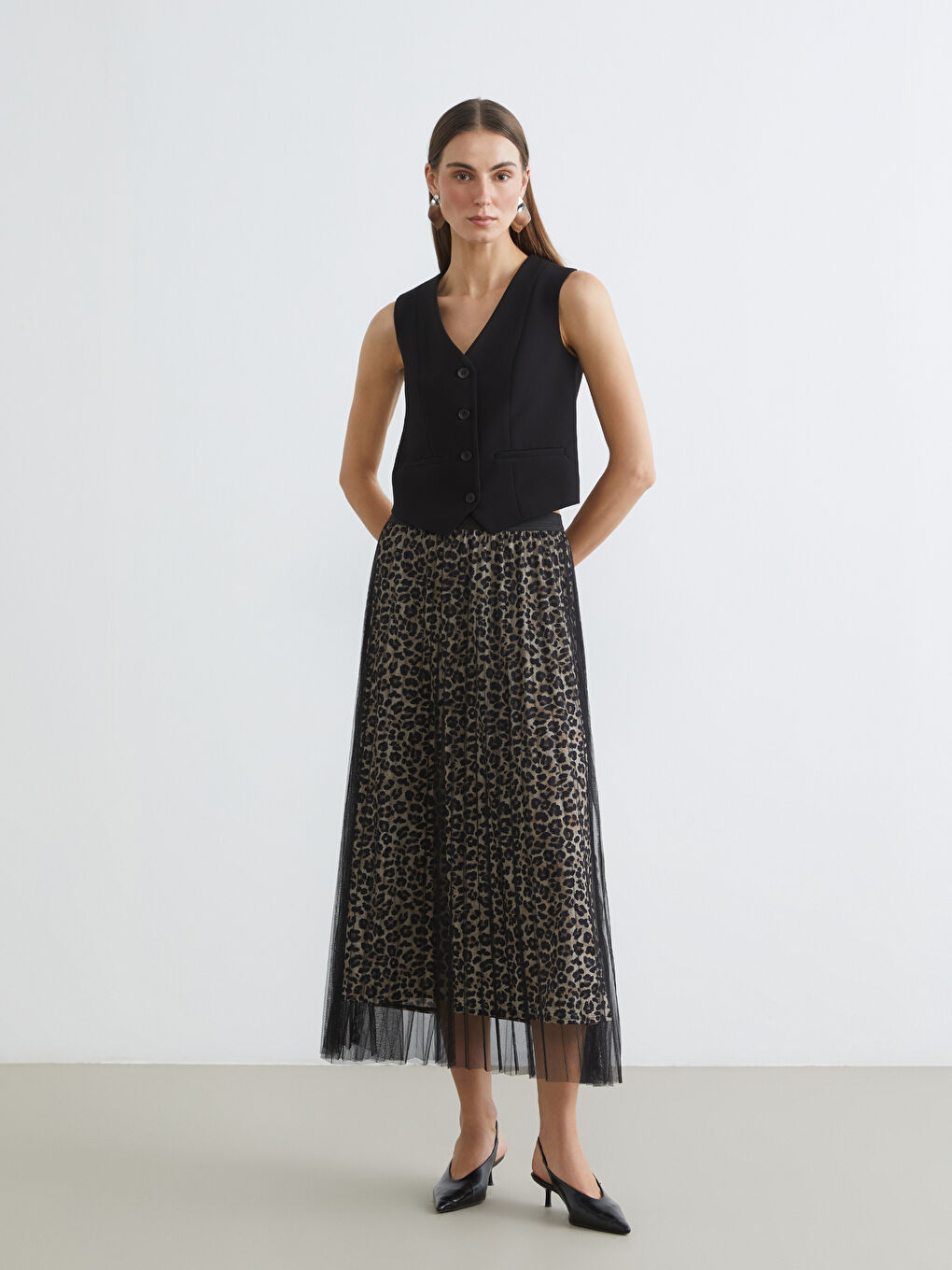 Elastic Waist Leopard Print A-Line Pleated Skirt