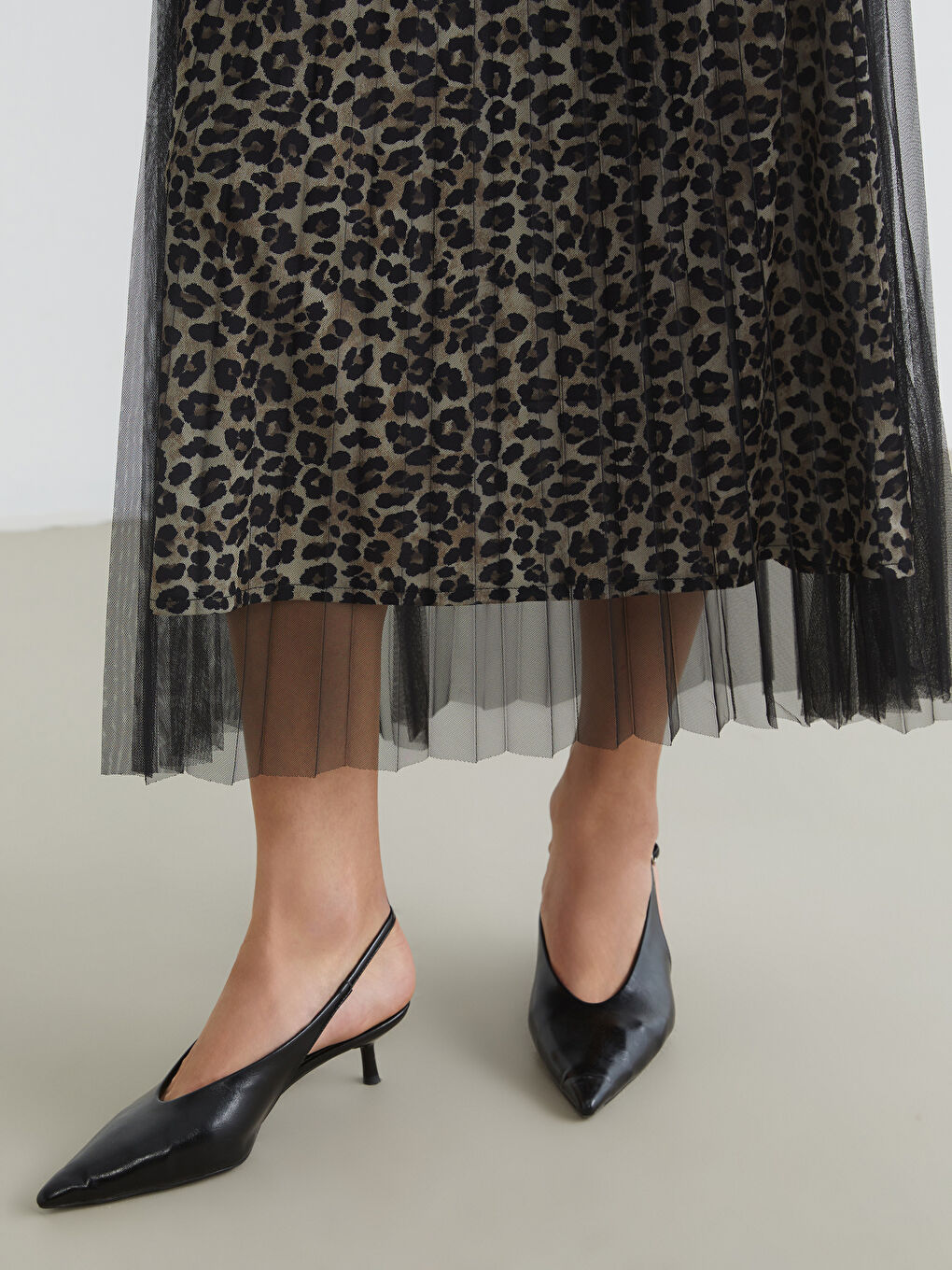 Elastic Waist Leopard Print A-Line Pleated Skirt-2