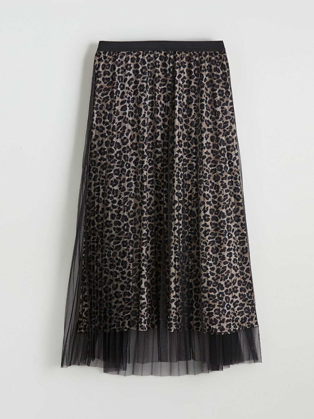 Elastic Waist Leopard Print A-Line Pleated Skirt-4