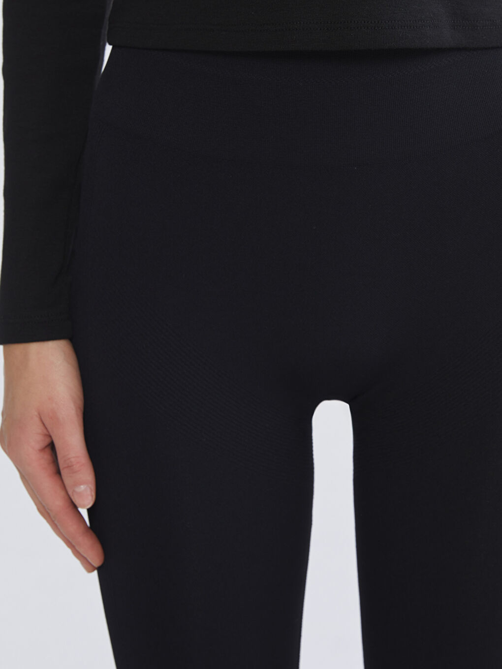 Siyah Yüksek Bel Kadın Dikişsiz Spor Tayt-2