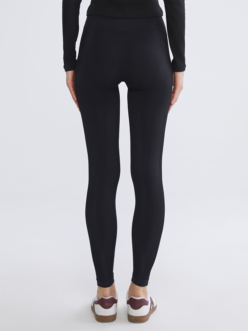 Siyah Yüksek Bel Kadın Dikişsiz Spor Tayt-3