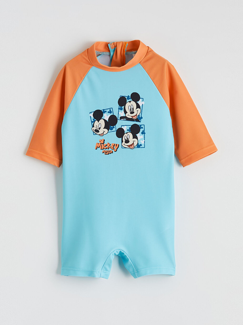 Mavi Kısa Kollu Mickey Mouse Baskılı Erkek Bebek Tulum Mayo