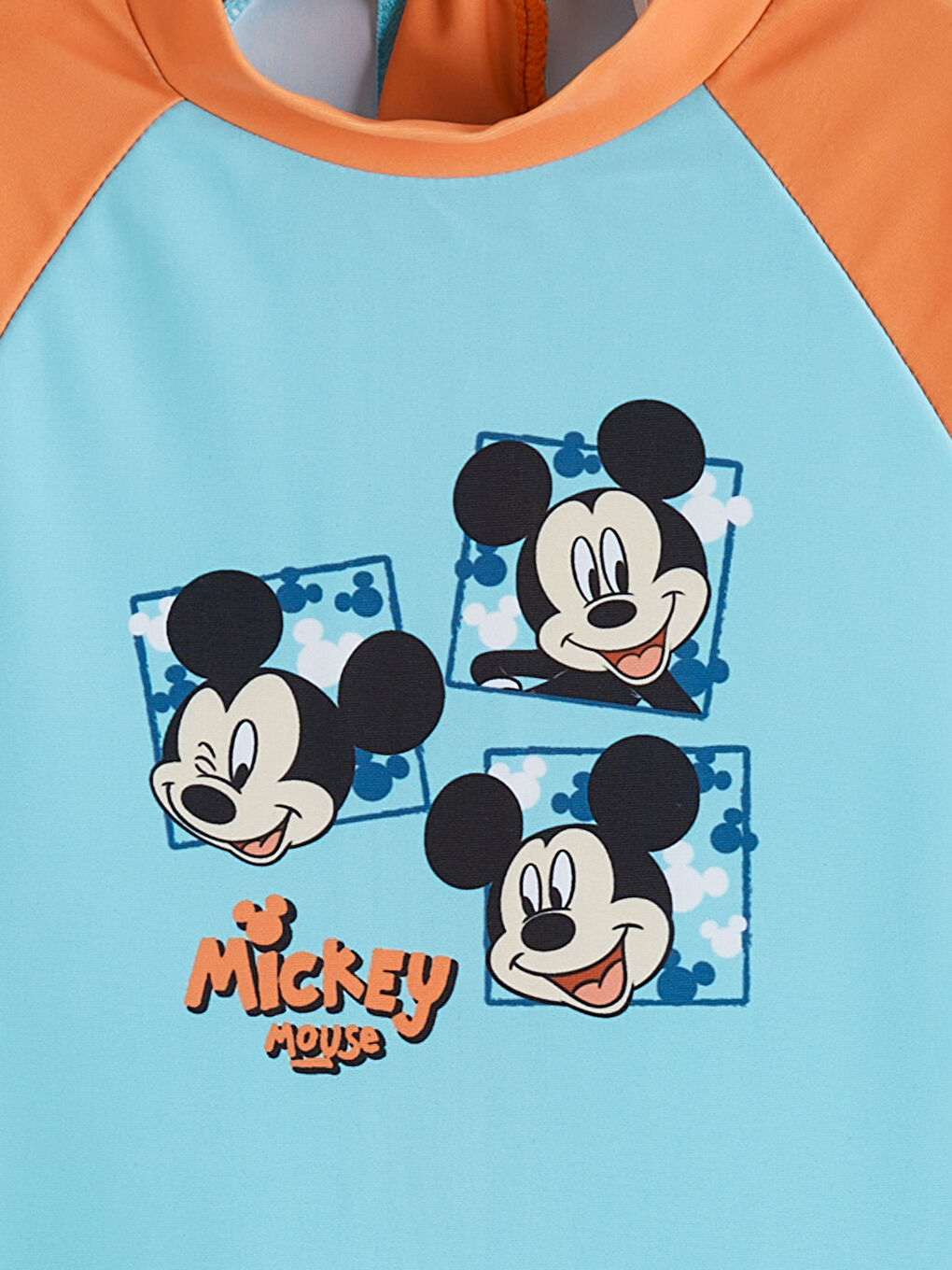 Mavi Kısa Kollu Mickey Mouse Baskılı Erkek Bebek Tulum Mayo-1