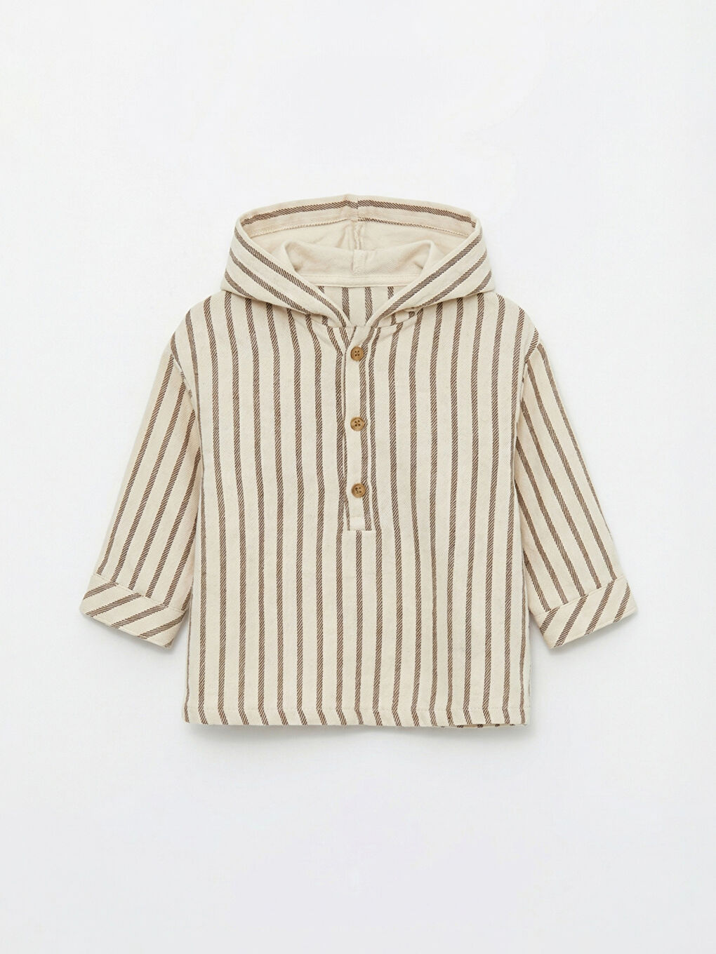 Ekru Çizgili Erkek Bebek Kapüşonlu Üst ve Pantolon Takım-2