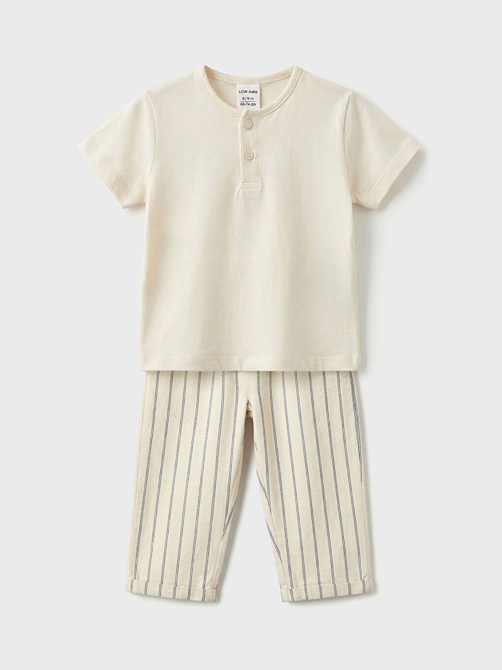 Ekru Keten Görünümlü Erkek Bebek Takım