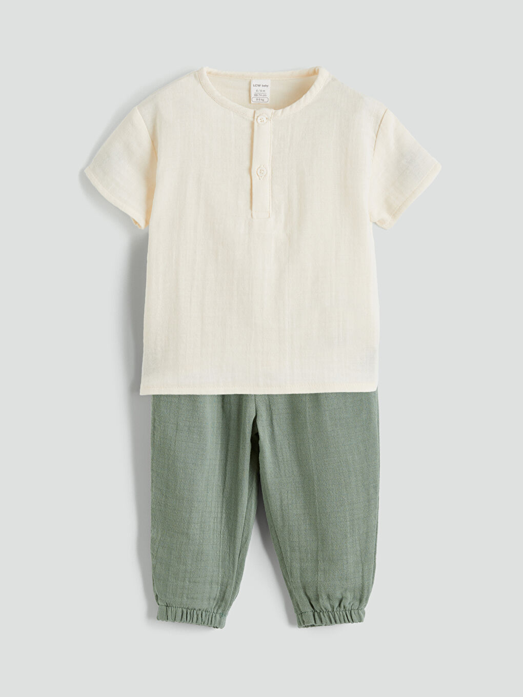Ekru Müslin Kumaş Hakim Yaka Erkek Bebek Takım