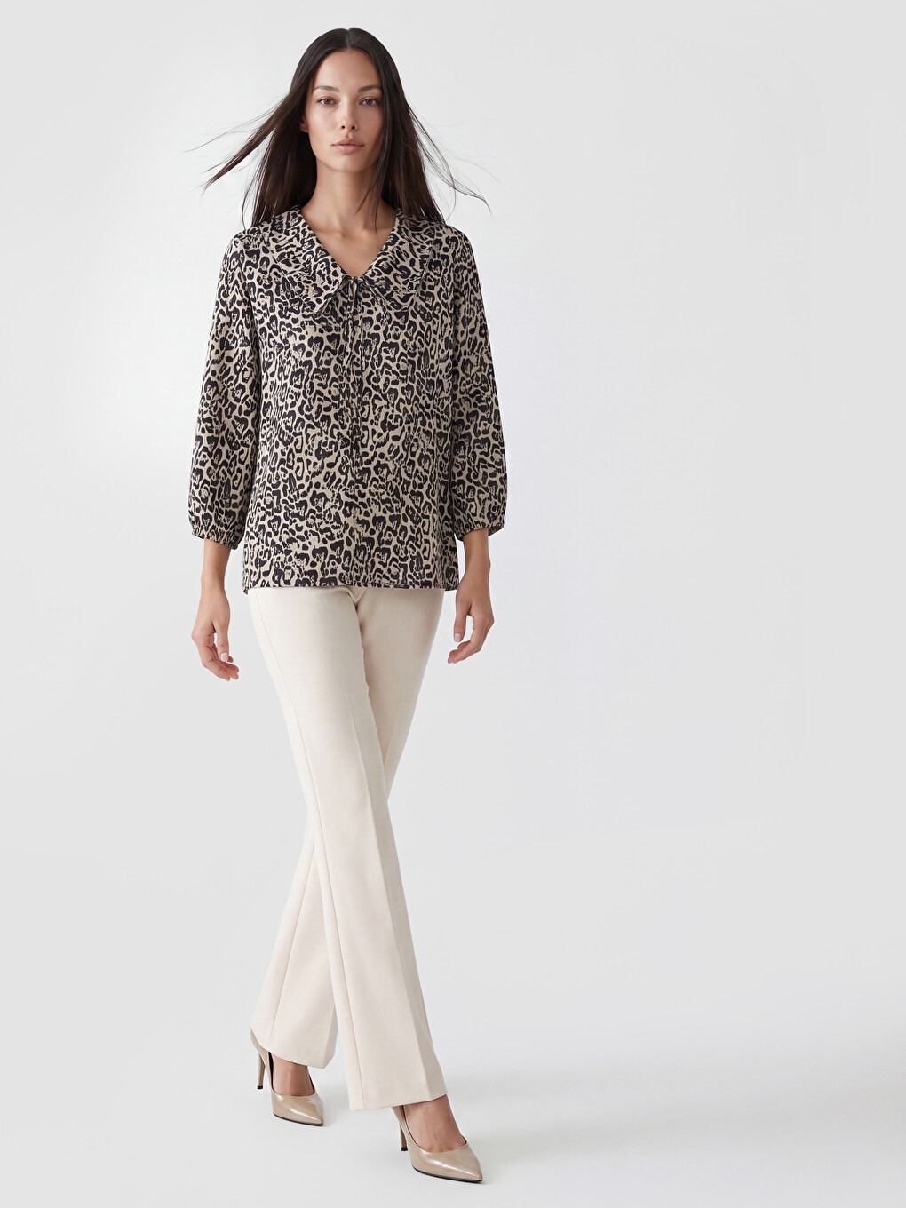 Tie Neck Patterned Women's Blouse-1