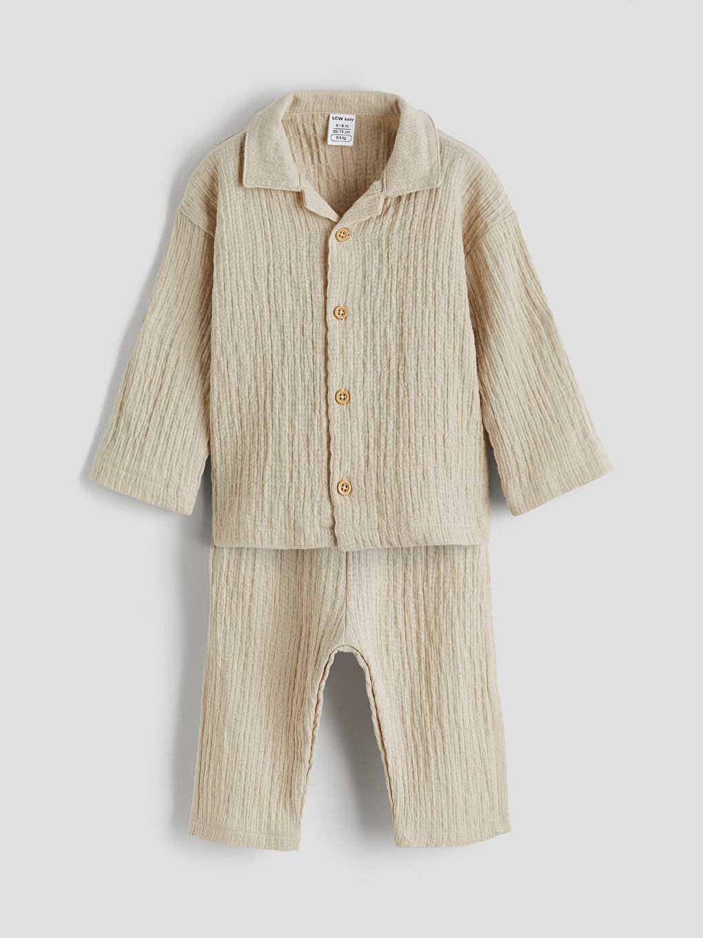 Bej Müslin Erkek Bebek Gömlek ve Pantolon