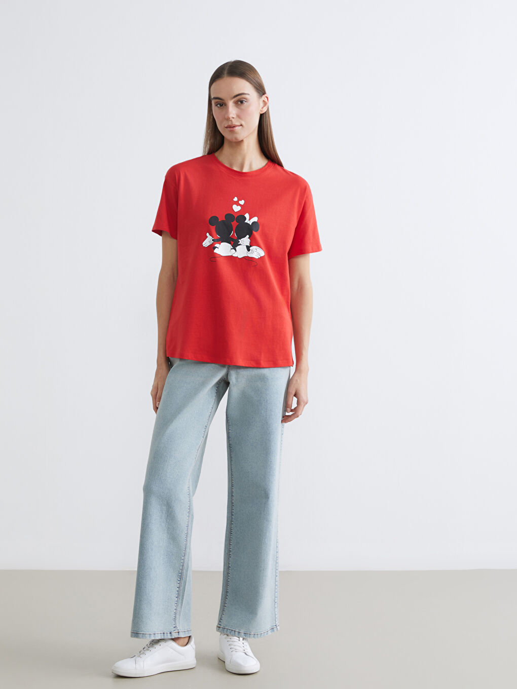 Damen-T-Shirt mit Mickey- und Minnie-Maus-Druck-1
