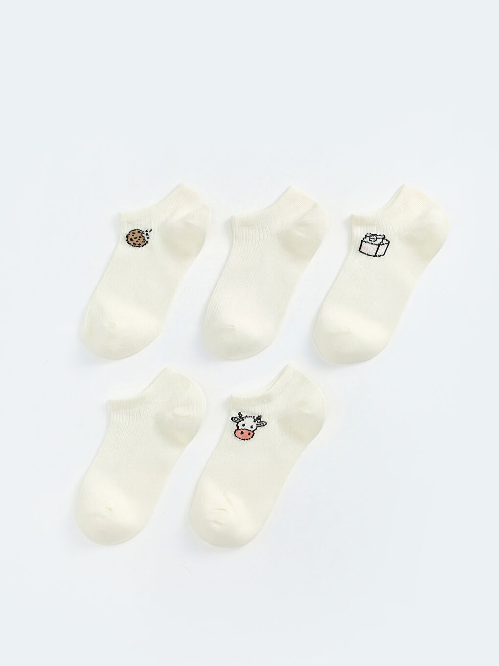 Ekru Desenli Kadın Patik Çorap 5'li