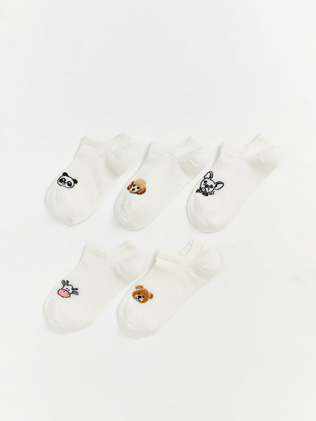 Ekru Hayvan Baskılı Kadın Sneaker Çorap 5'li