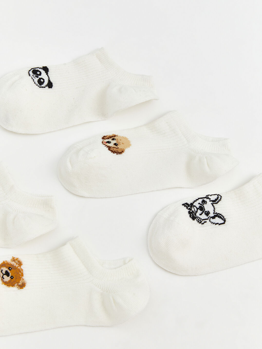 Ekru Hayvan Baskılı Kadın Sneaker Çorap 5'li-1
