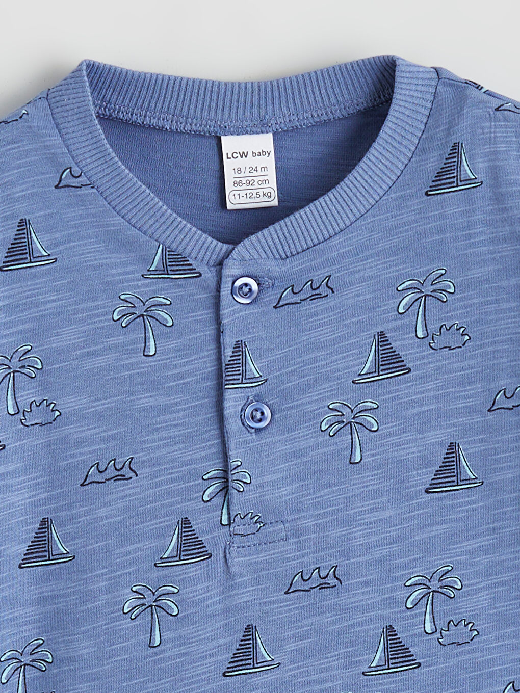 Lacivert Bisiklet Yaka Desenli Erkek Bebek Tişört-2