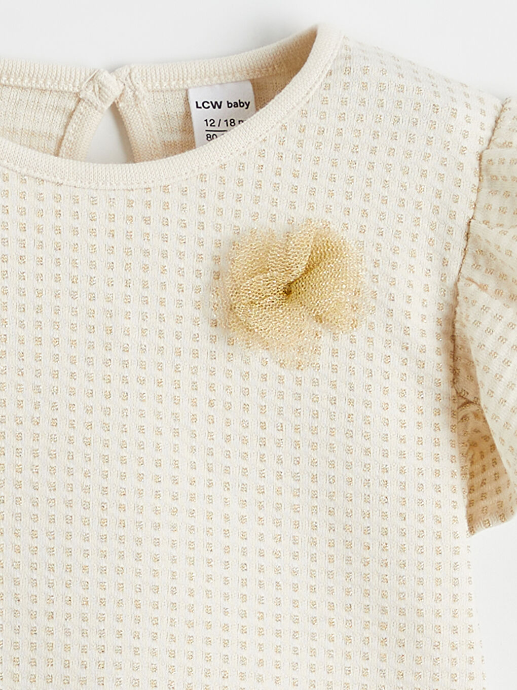 Bej Bisiklet Yaka Dokulu Kız Bebek Bluz-2