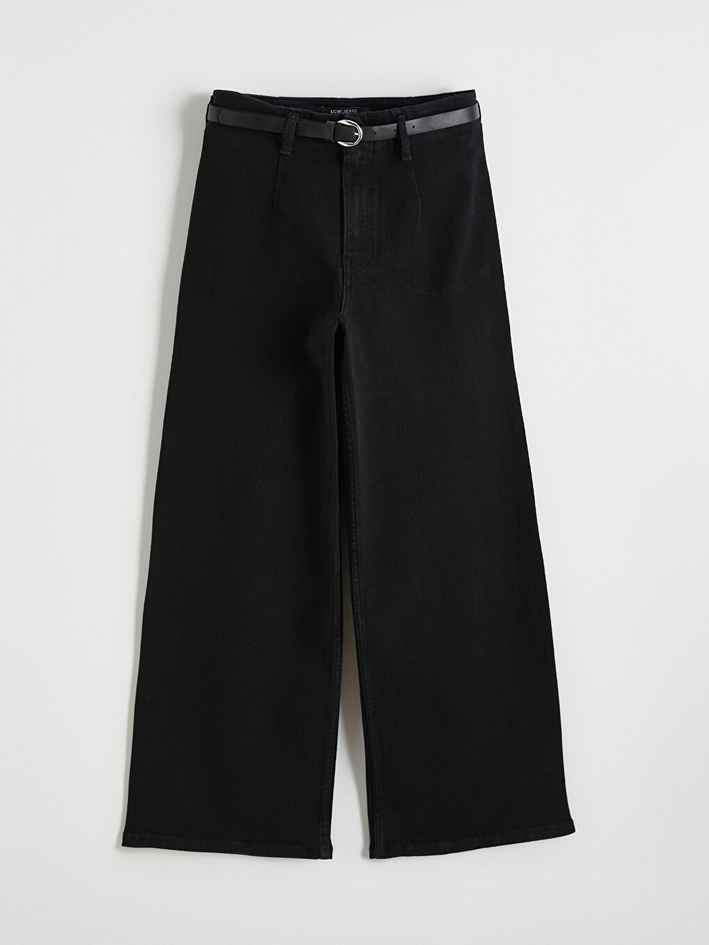 Siyah Beli Kemerli Wideleg Kadın Jean Pantolon
