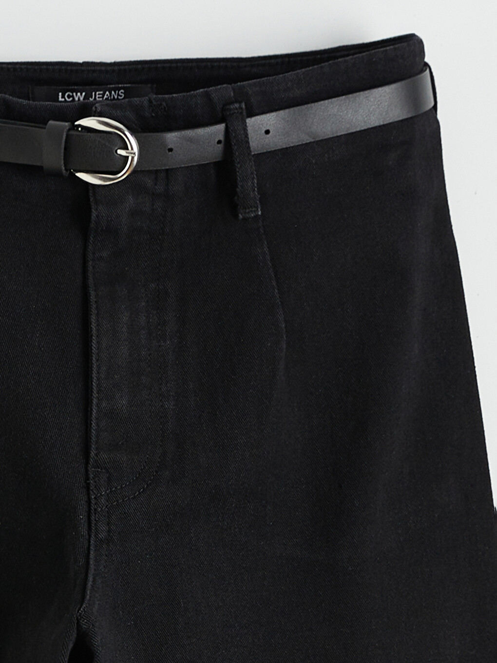 Siyah Beli Kemerli Wideleg Kadın Jean Pantolon-2