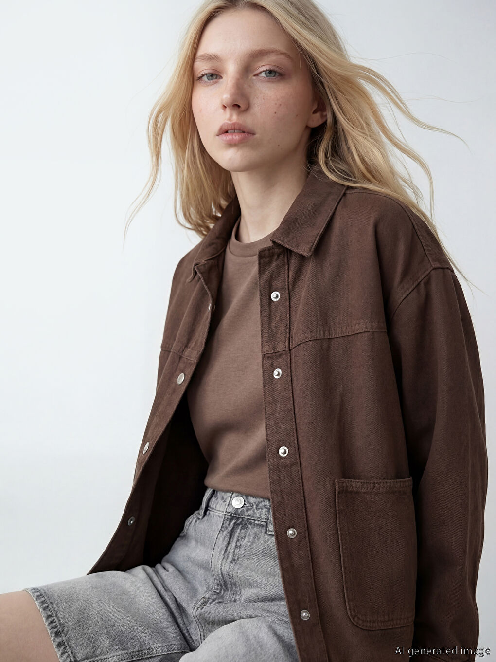 Veste en jean oversize à col pour femme-3