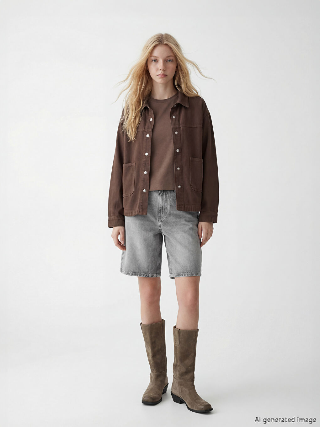 Veste en jean oversize à col pour femme-4